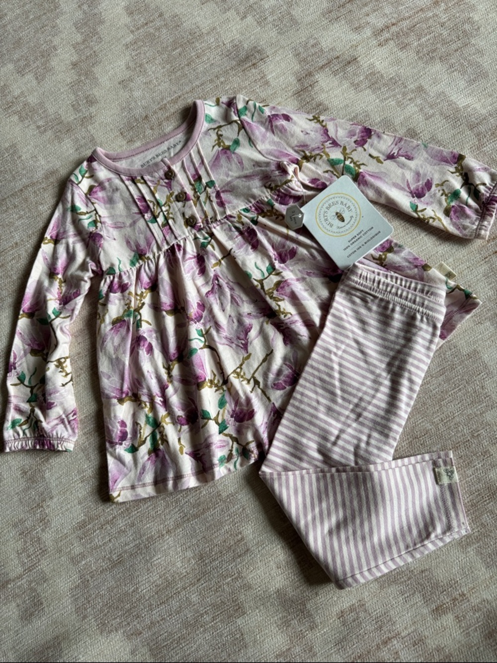 Burt's Bees Baby Purple Floral Long Sleeve 2 Piece Set size 18M NWT